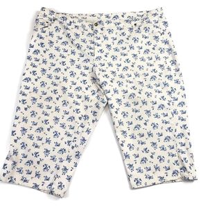 Woman Within China White & Blue Floral Natural Fit Denim Capri Jeans 26W